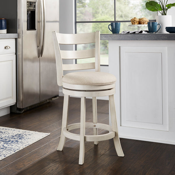 Jaxley Ladder Back Swivel Counter Stool with Cushioned Seat and Rubberwood Frame