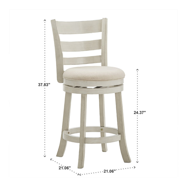 Jaxley Ladder Back Swivel Counter Stool with Cushioned Seat and Rubberwood Frame