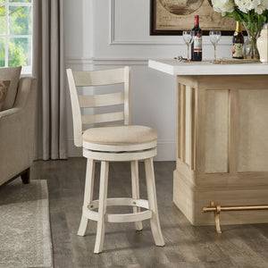 Jaxley Ladder Back Swivel Counter Stool with Cushioned Seat and Rubberwood Frame