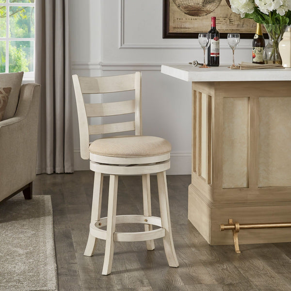 Jaxley Ladder Back Swivel Counter Stool with Cushioned Seat and Rubberwood Frame