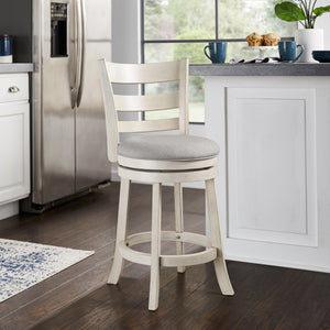 Jaxley Ladder Back Swivel Counter Stool with Cushioned Seat and Rubberwood Frame