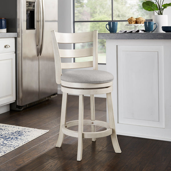 Jaxley Ladder Back Swivel Counter Stool with Cushioned Seat and Rubberwood Frame