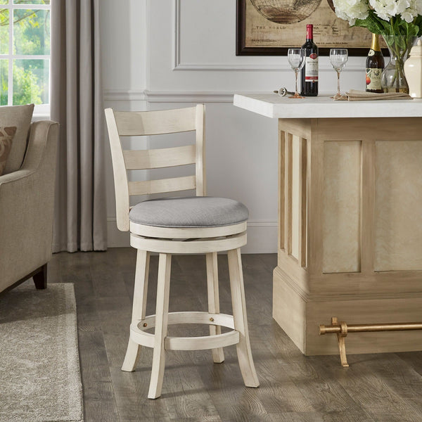Jaxley Ladder Back Swivel Counter Stool with Cushioned Seat and Rubberwood Frame