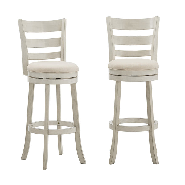 Jaxley Ladder Back Swivel Barstool Solid Rubberwood Cushioned Farmhouse Kitchen Seat