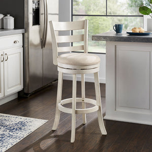 Jaxley Ladder Back Swivel Barstool Solid Rubberwood Cushioned Farmhouse Kitchen Seat