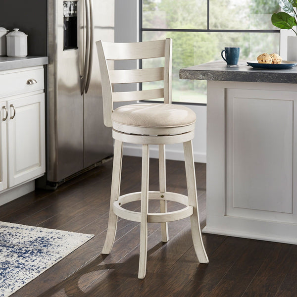 Jaxley Ladder Back Swivel Barstool Solid Rubberwood Cushioned Farmhouse Kitchen Seat