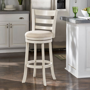 Jaxley Ladder Back Swivel Barstool Solid Rubberwood Cushioned Farmhouse Kitchen Seat