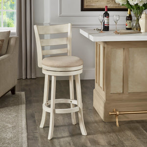 Jaxley Ladder Back Swivel Barstool Solid Rubberwood Cushioned Farmhouse Kitchen Seat