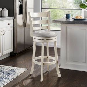 Jaxley Ladder Back Swivel Barstool Solid Rubberwood Cushioned Farmhouse Kitchen Seat