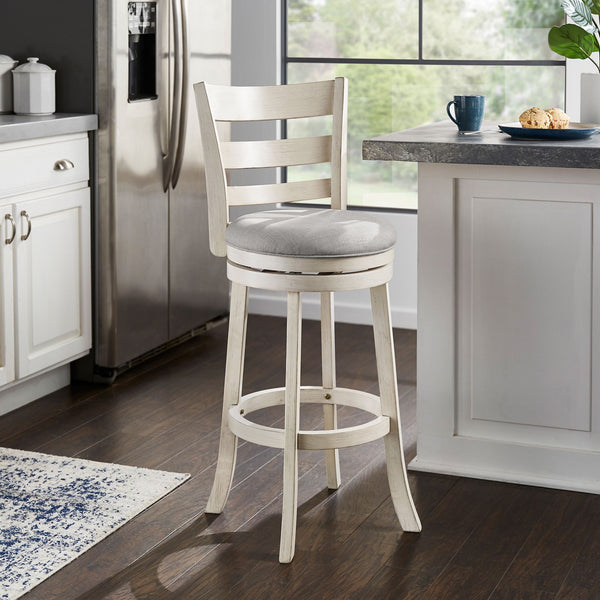 Jaxley Ladder Back Swivel Barstool Solid Rubberwood Cushioned Farmhouse Kitchen Seat