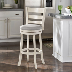 Jaxley Ladder Back Swivel Barstool Solid Rubberwood Cushioned Farmhouse Kitchen Seat