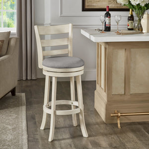 Jaxley Ladder Back Swivel Barstool Solid Rubberwood Cushioned Farmhouse Kitchen Seat