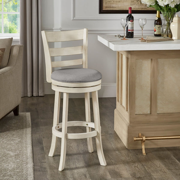 Jaxley Ladder Back Swivel Barstool Solid Rubberwood Cushioned Farmhouse Kitchen Seat