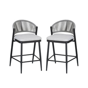 English Elm Christopher Knight Home® - Outdoor 26" High Metal Frame Counter Stools, Set Of 2 With Scallop Backrest & Cushions, Black Finish N772P245123B
