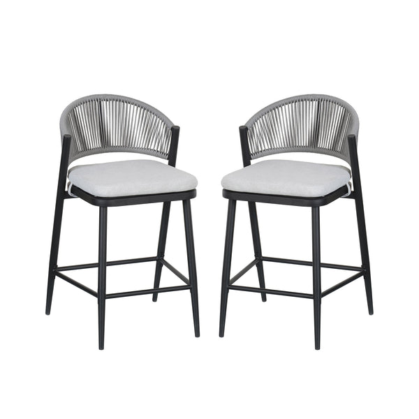 English Elm Christopher Knight Home® - Outdoor 26" High Metal Frame Counter Stools, Set Of 2 With Scallop Backrest & Cushions, Black Finish N772P245123B