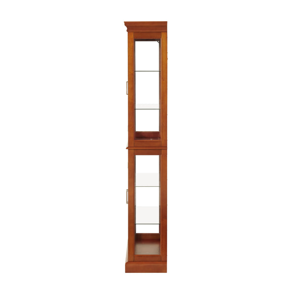 English Elm Curio Display Cabinet with Internal Lighting, Mirrored Back, 6 Adjustable Shelves, Glass Doors Walnut W1693P154578
