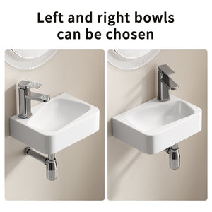 English Elm Floating Wall Mounted Ceramic Bathroom Sink Compact Rectangle White Porcelain Vanity W3402P362411
