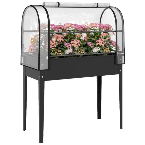 English Elm Modern Raised Steel Garden Bed with Greenhouse Cover for Year Round Outdoor Growing Black T3971P467893