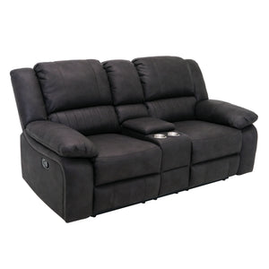 English Elm Wallace & Bay - Black Reclining Console Loveseat - Contemporary Black Licorice Fabric, Easy-Care, Space-Smart Comfort B361P384413