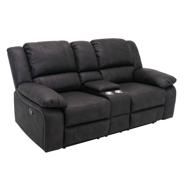 English Elm Wallace & Bay - Black Reclining Console Loveseat - Contemporary Black Licorice Fabric, Easy-Care, Space-Smart Comfort B361P384413
