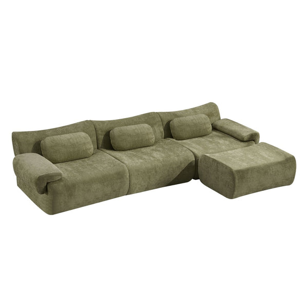 English Elm Modular Chenille Deep Seat Sectional Sofa with Bamboo Frame for Living Room Lounge Green W1829S00069
