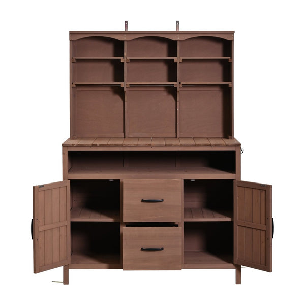 English Elm (with Hutch) Topmax Solid Fir Outdoor Potting Bench Station Cabinets Drawers Patio Garden Brown N717P404332D