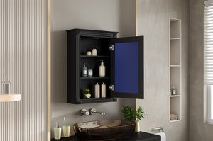 English Elm 20" Medicine Cabinet with Mirror — Space-Saving Wall-Mounted Bathroom Storage with Adjustable Shelf, Modern Carved Design Black N710P317680B