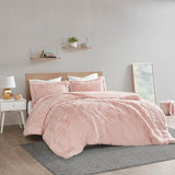 Intelligent Design Malea Glam/Luxury Shaggy Fur Duvet Cover Set ID12-1929 Blush