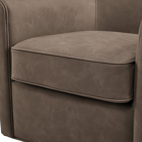 English Elm Westly Faux Leather Swivel Accent Chair with Rolled Arms, 360° Metal Swivel, Coil Spring Comfort Espresso B050P390597