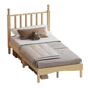English Elm Twin Rubberwood Platform Bed Gourd Headboard Retro Bohemian Bedroom Slat Base Natural N733P427029M