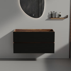 English Elm Grace Floating Bathroom Vanity Walnut Two-tone Soft Close Drawers Modern Cabinet W1865P279941