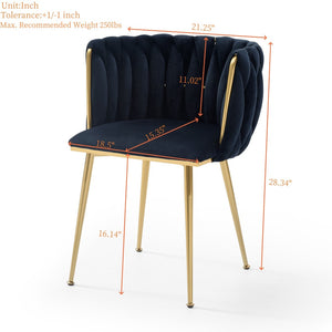 English Elm Modern Velvet Upholstered Dining Chairs Woven Back Gold Frame Set of 2 Vanity W1117P440617