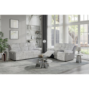 English Elm Bruni Grey Upholstered Sofa with Manual Recline, Plush 100% Polyester, Medium-Firm Foam & Fiber Fill B201P299733