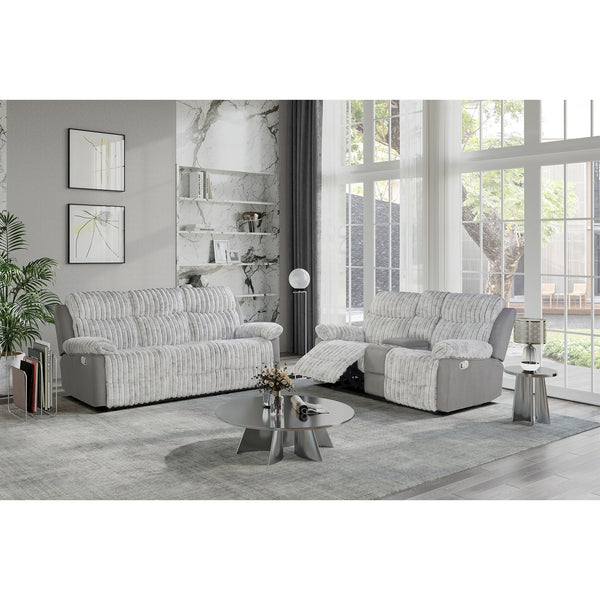 English Elm Bruni Grey Upholstered Sofa with Manual Recline, Plush 100% Polyester, Medium-Firm Foam & Fiber Fill B201P299733
