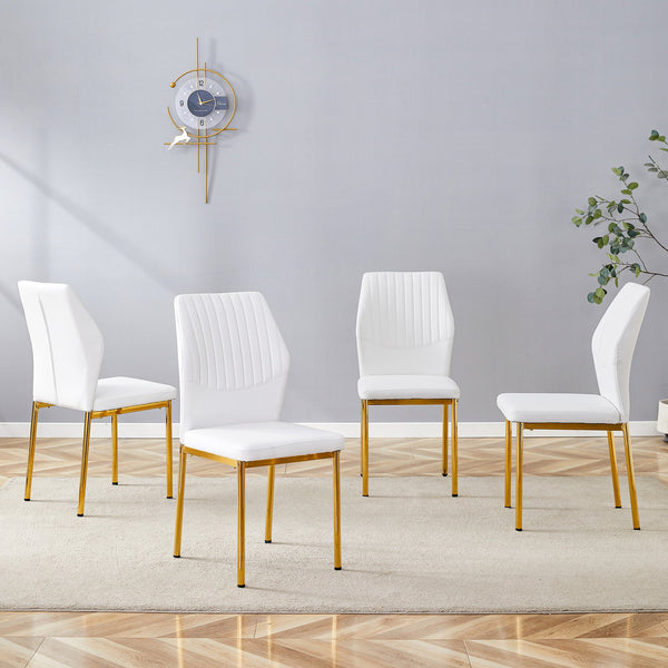 English Elm Luxury Modern Linen-Cotton Dining Chair Set of 4 with Integrated Metal Legs, Breathable Comfort and Durable Design White+Gold 24.8 L x 24.41 W x 20.47 H W1512P373040