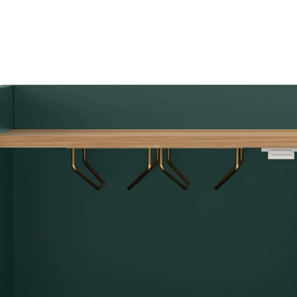 English Elm Modern Fluted Bar Cabinet with Wine Rack Glass Holders Adjustable Shelving and Hidden Drawer Green N728P438606G