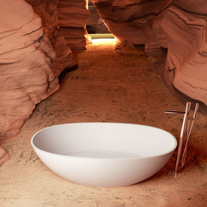 English Elm 65" Handcrafted Stone Resin Soaking Tub Matte White Ergonomic Spa Bath W1573P178586
