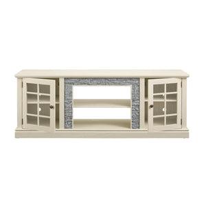 English Elm 70" Modern TV Stand with Faux Stone Top, Spacious 2-Door Media Console with Cable Management and Adjustable Shelves, Vintage Metal Handles, Durable MDF Construction for Living Room Entertainment (Fits up to 75") White W2275P342690