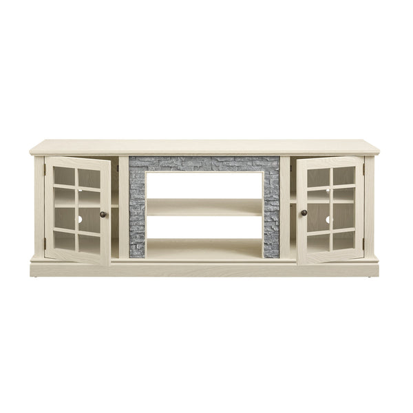 English Elm 70" Modern TV Stand with Faux Stone Top, Spacious 2-Door Media Console with Cable Management and Adjustable Shelves, Vintage Metal Handles, Durable MDF Construction for Living Room Entertainment (Fits up to 75") White W2275P342690