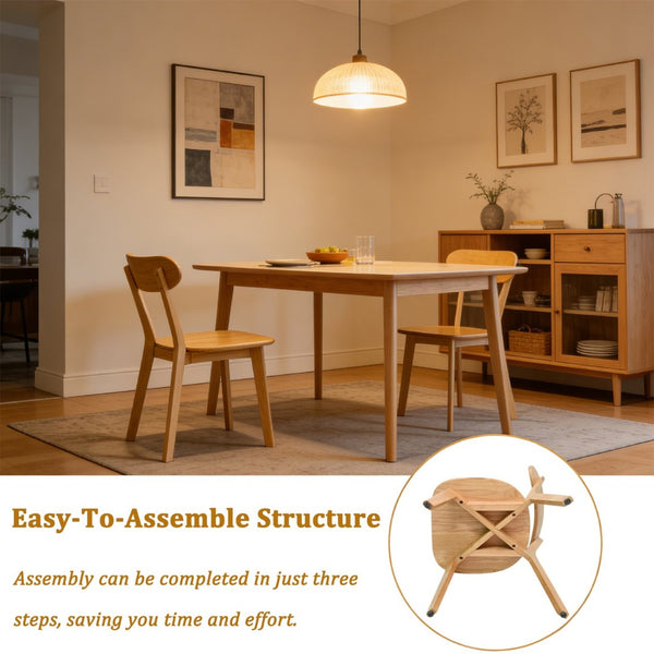 English Elm Solid Natural Wood Mid-century Dining Chairs Curved Back Upholstered Seat Set of 2 W3204P429362