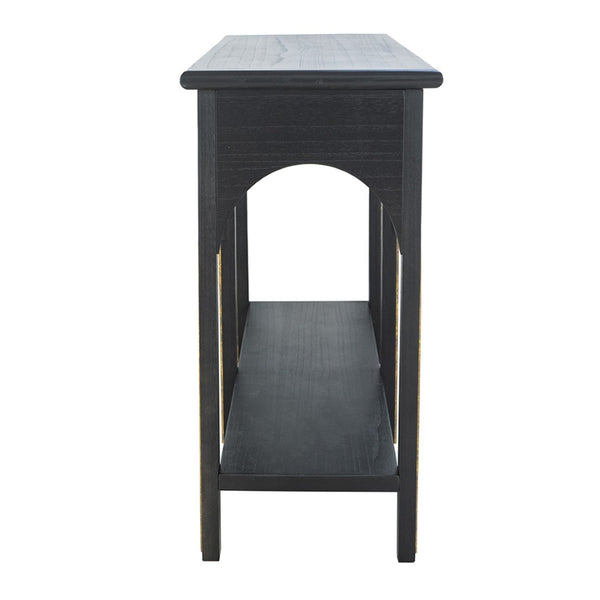 English Elm 47.2x15.7x31.9" Matte Black Wood Console Table with Arched Legs Gold Accents Shelf W2078P476728