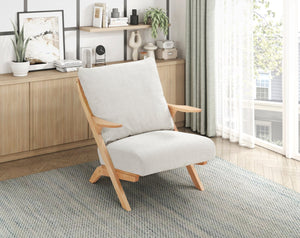 English Elm Mid-Century modern accent chair with solid rubberwood frame, chenille upholstery, plush seat comfort Beige,Natural 45 L x 25.5 W x 14.5 H B011P347875