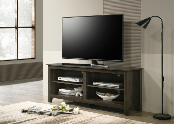 English Elm Tropea 58 Inch Open Shelf Media Console with Oak Finish and Cord Management B2749P413252