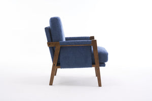 English Elm Mid-Century Solid Wood Accent Chair with Chenille Upholstery, Ergonomic Waist Support, Sturdy 300lb Capacity Navy T3903P372380