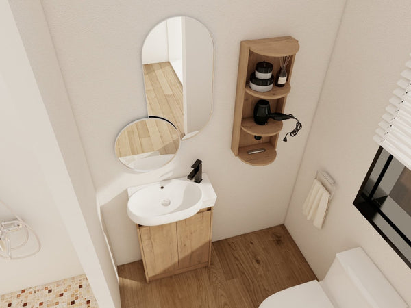 English Elm 23" Freestanding Ceramic Vessel Sink Vanity with Soft Close Cabinet and Wall Rack Imitative Oak W999S00491