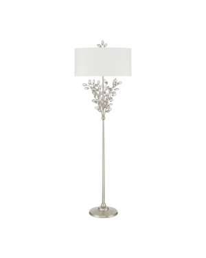 Currey & Company Forget-me-not Gold Floor Lamp - Elegant Two-light Design With Crystal Finial And Floral Accents Silver Crystal ,Metal 8000-0169-currey-company