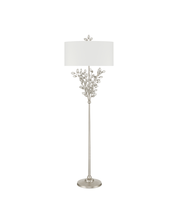 Currey & Company Forget-me-not Gold Floor Lamp - Elegant Two-light Design With Crystal Finial And Floral Accents Silver Crystal ,Metal 8000-0169-currey-company