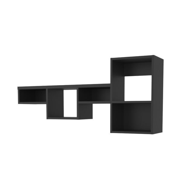 English Elm Globe modern wall-mounted 5-shelf floating unit for living room, office or bedroom storage & display space Black 36.6 L x 11.02 W x 4.3 H B128P237186