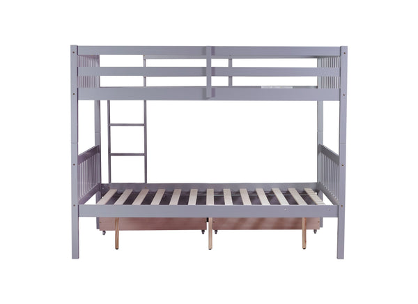 English Elm Full Full Over Full Bunk Bed In Grey With 2 Storage Drawers, Ladder & Safety Guardrails – Versatile Design! W504S00194