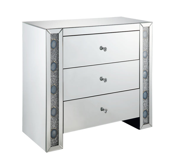 English Elm Sonia Mirrored Console Cabinet with Faux Agate Inlay and Crystal Knob Hardware B2726P446684